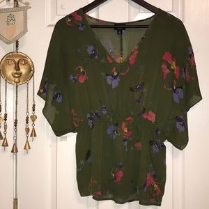 Dark Green Floral Tunic Top